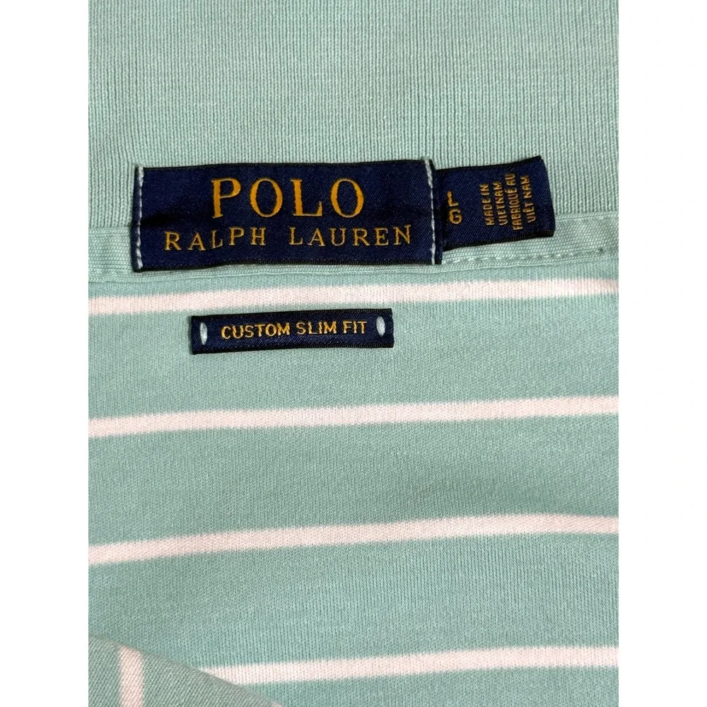 Polo Ralph Lauren Mens L Soft Slim Fit Stripe Polo Shirt Seafoam Green Excellent